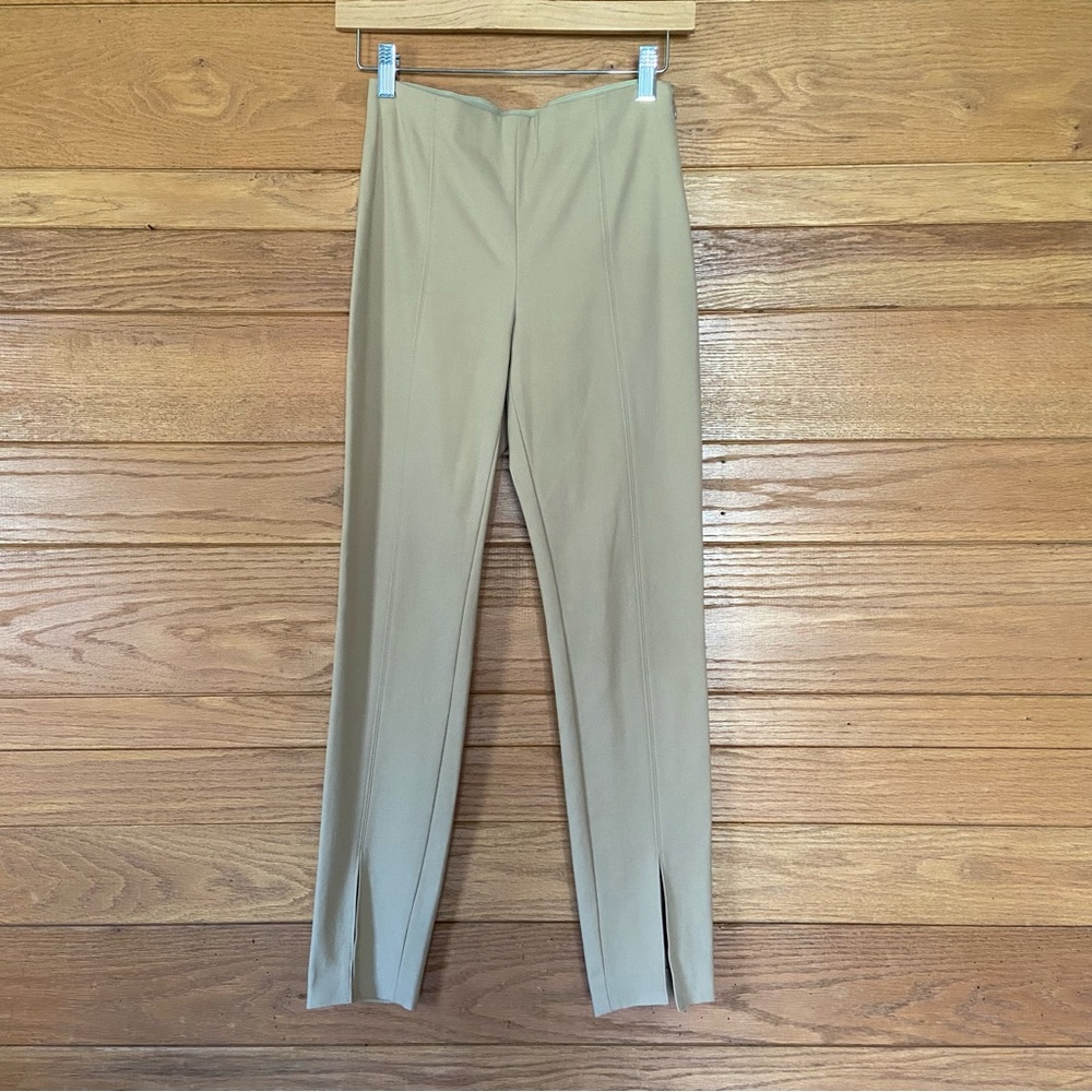 Theory tan khaki pull on split front ponte pant